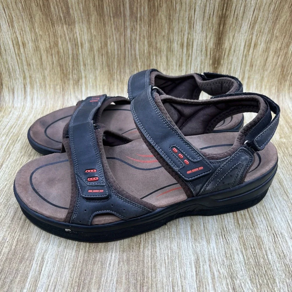 Orthofeet 561 Sandal Mens 11 2E Wide Black Brown Adjustable Strap Orthopedic